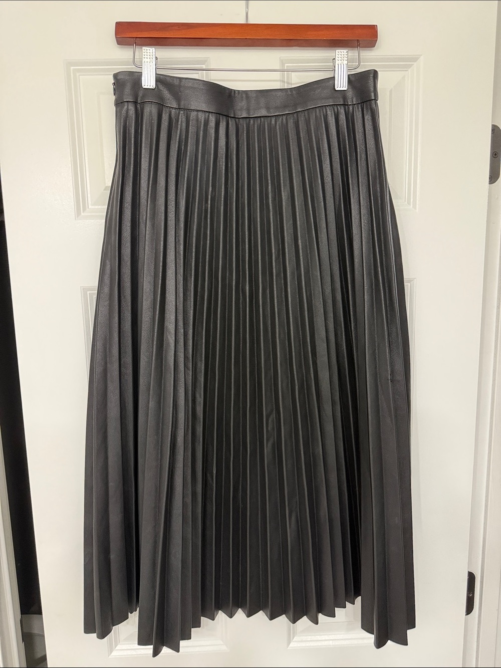 Milly Pleated Faux Leather Midi Skirt - Black